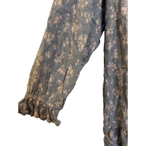 VICI Floral Print Long Sleeve Tunic Dress Womens Large Blue White Lightweight - Picture 4 of 7